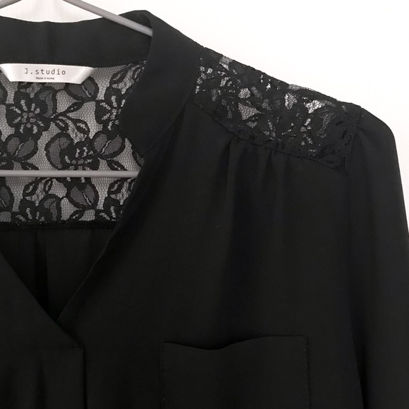Chiffon black blouse with lace back - Picture 7 of 8